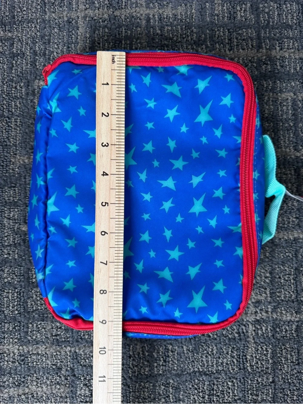 Kids Insulated Lunch Tote Blue Aqua Star Print Red Zip School Snack Bag O/S